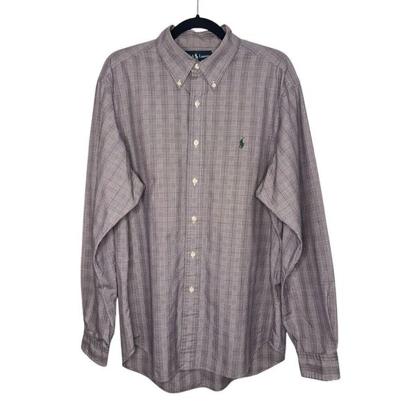 Polo Ralph Lauren Men’s Large 16 1/2 Classic Fit Button Down Shirt Purple Plaid - Picture 1 of 6
